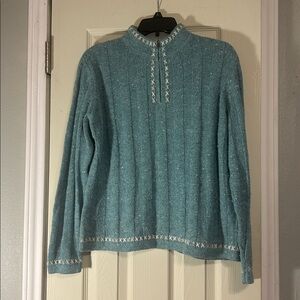 Woolwich teal heather embroidered sweater